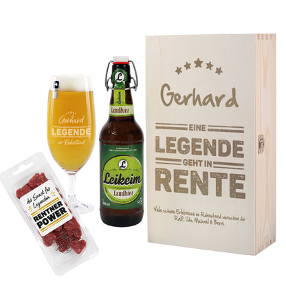 Legende geht in Rente - Geschenkset zur Rente mit Bier, Glas und Snack