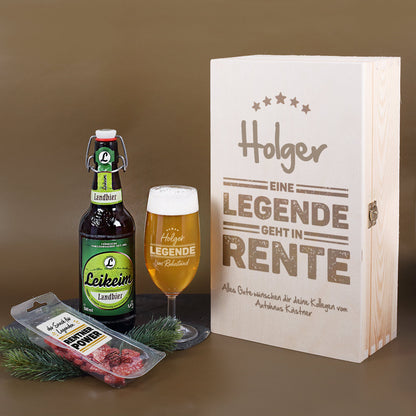 Legende geht in Rente - Geschenkset zur Rente mit Bier, Glas und Snack