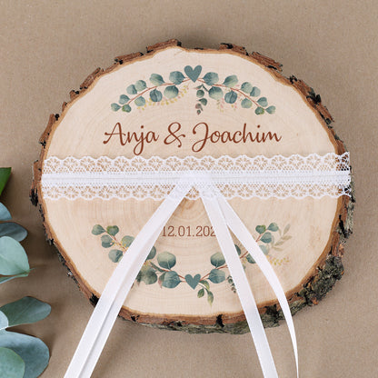 Baumscheibe als Ringkissen Eukalyptus Motiv