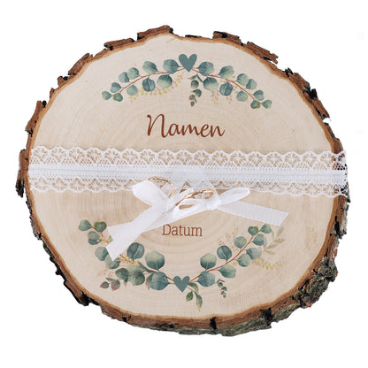 Baumscheibe als Ringkissen Eukalyptus Motiv