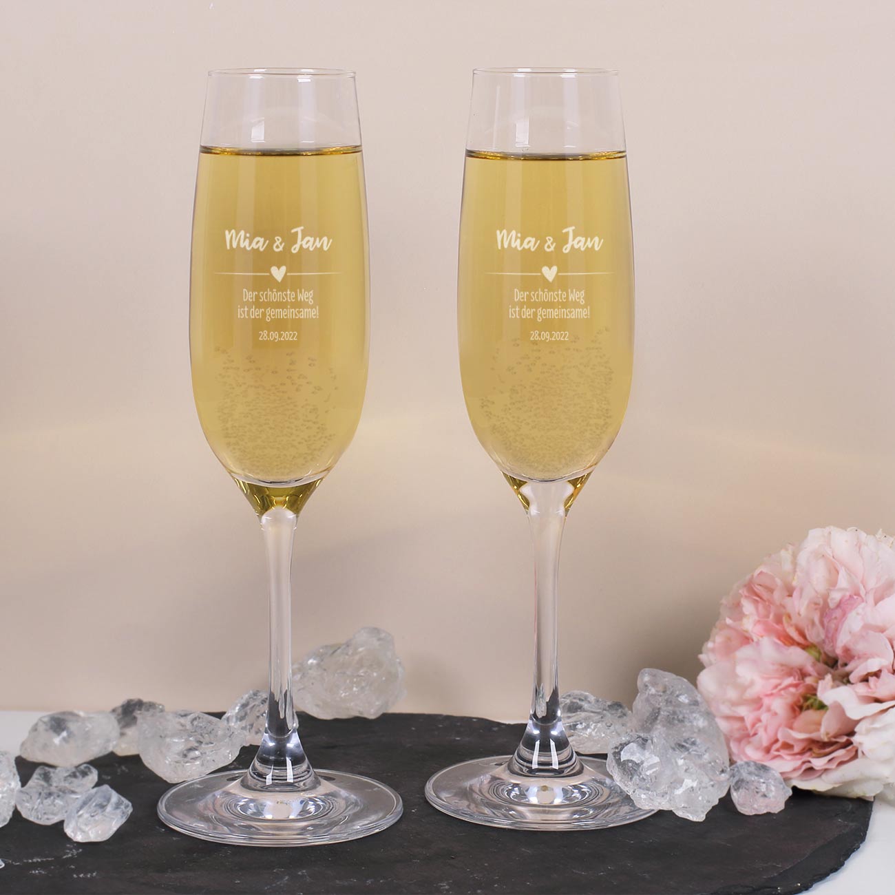Sektglas - Der schönste Weg ist der gemeinsame! - mit Wunschname und Datum