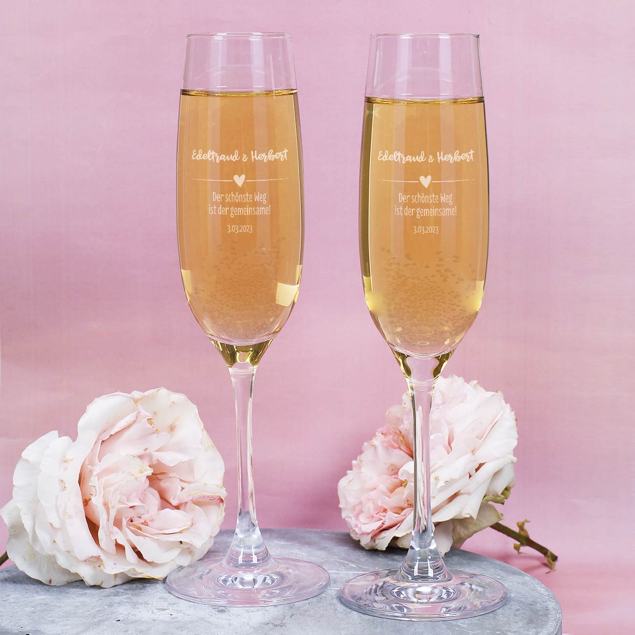 Sektglas zur Hochzeit mit Wunschgravur