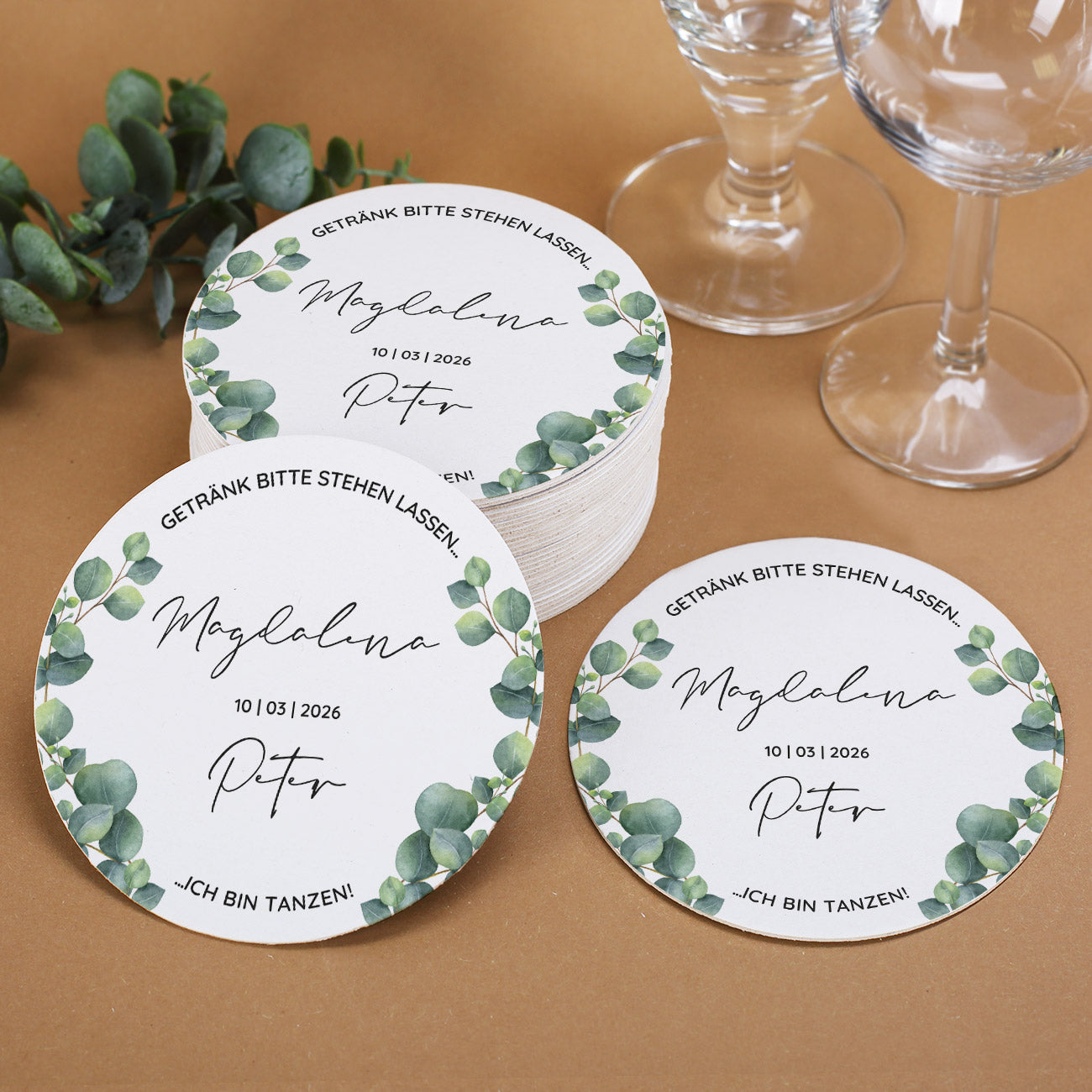 Untersetzer Eukalyptus zur Hochzeit 50er Set