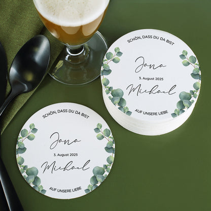 Untersetzer Eukalyptus zur Hochzeit 50er Set