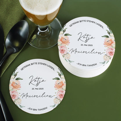 Bierdeckel Blumenmotiv zur Hochzeit 50er Set