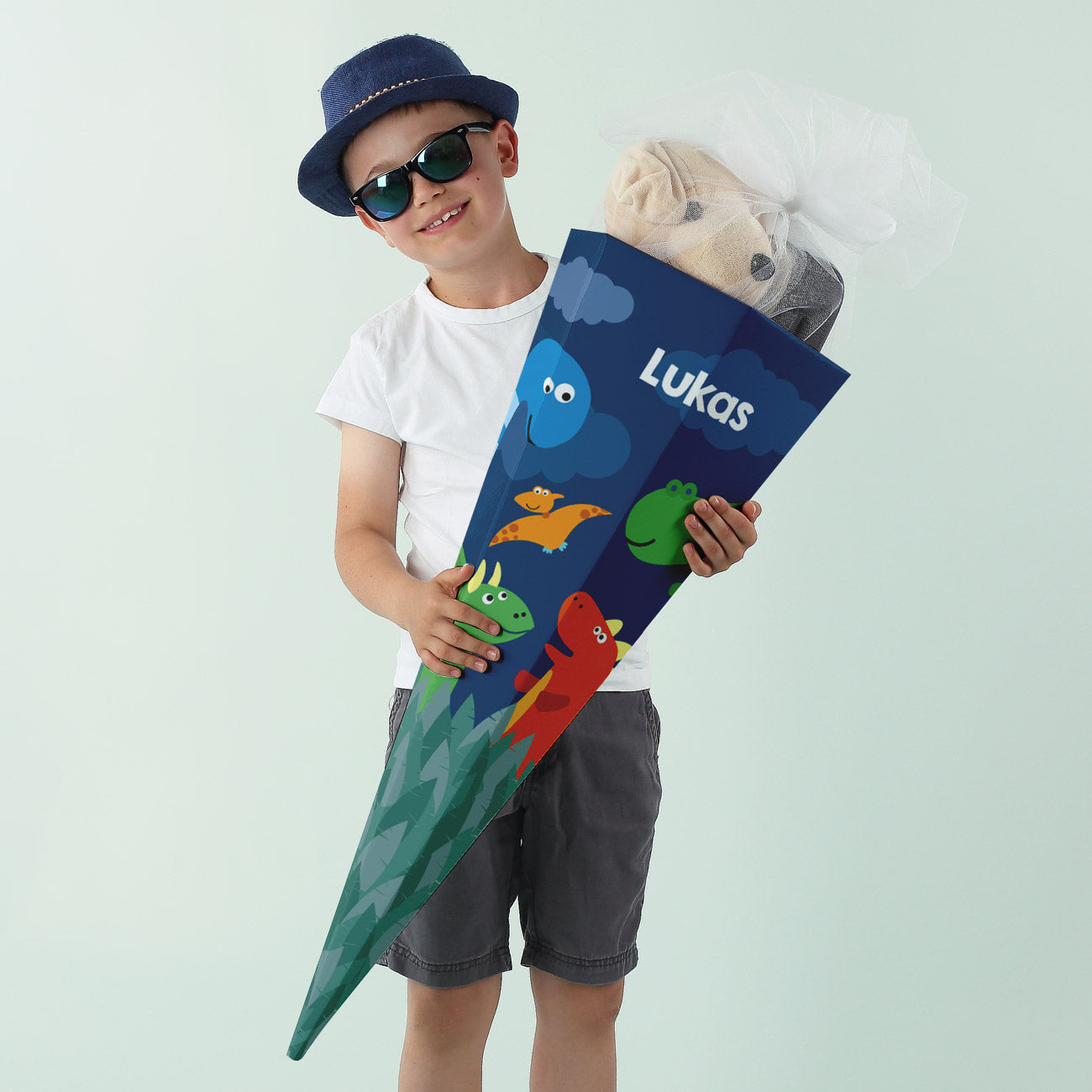 Schultüte mit Dinosaurier Aufdruck und Namen