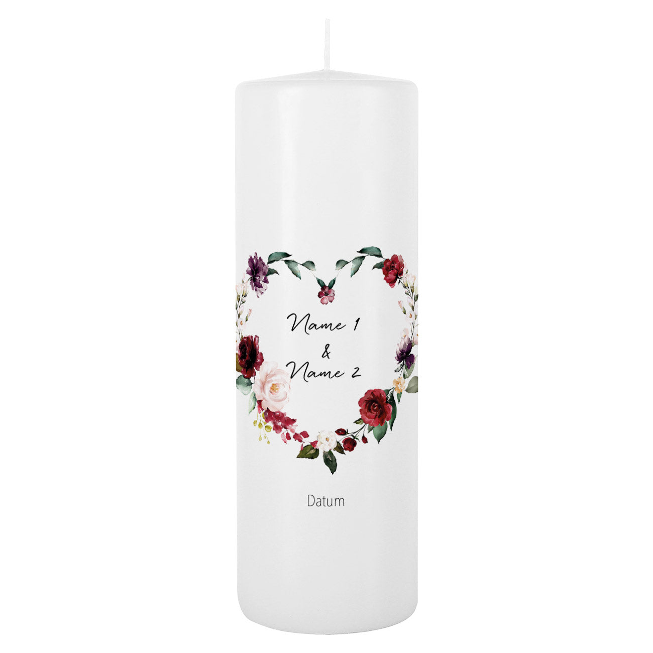 Kerze mit Herzmotiv aus Blüten