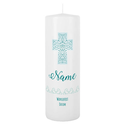 Kerze mit Kreuz-Motiv und Personalisierung für religiöse Anlässe