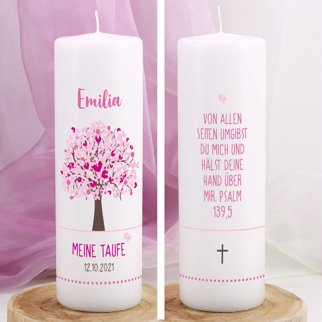 Taufkerze mit Baum-Motiv