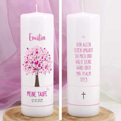 Taufkerze mit Baum-Motiv
