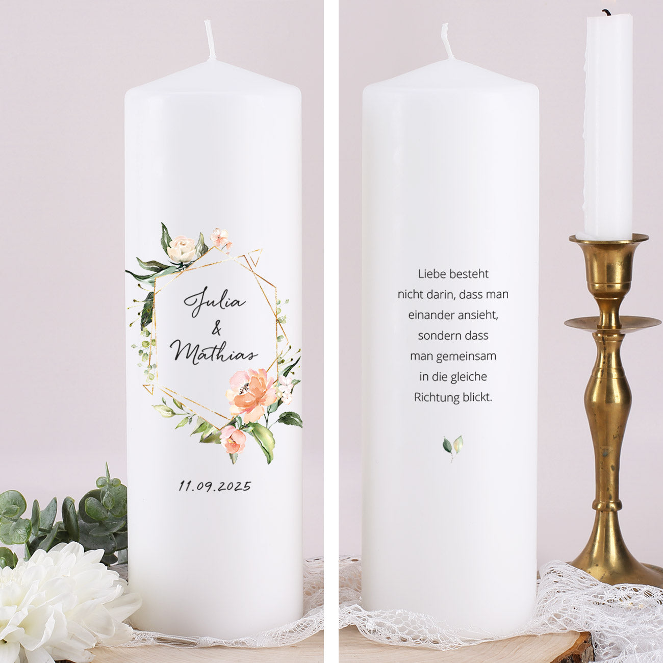 Hochzeitskerze mit Blüten