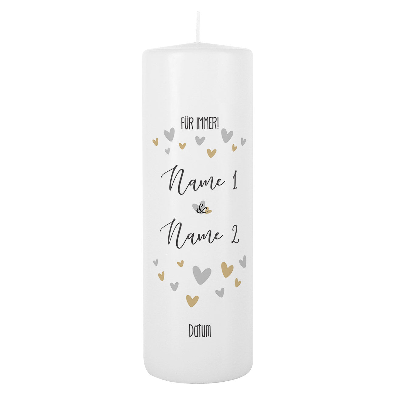 Hochzeitskerze mit Herzen und Namen