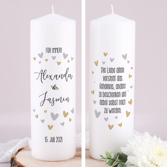 Hochzeitskerze mit Herzen und Namen