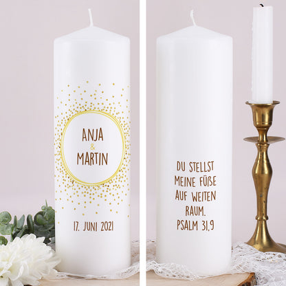 Kerze zur Hochzeit mit Namen, Datum und Wunschtext
