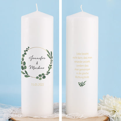 Eukalyptuskrank auf Hochzeitskerze