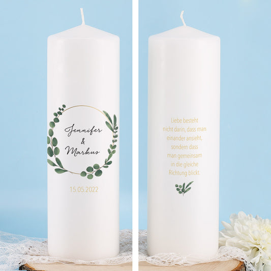 Eukalyptuskrank auf Hochzeitskerze