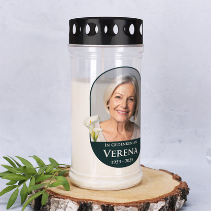Personalisiertes Grablicht mit Foto in zwei Größen