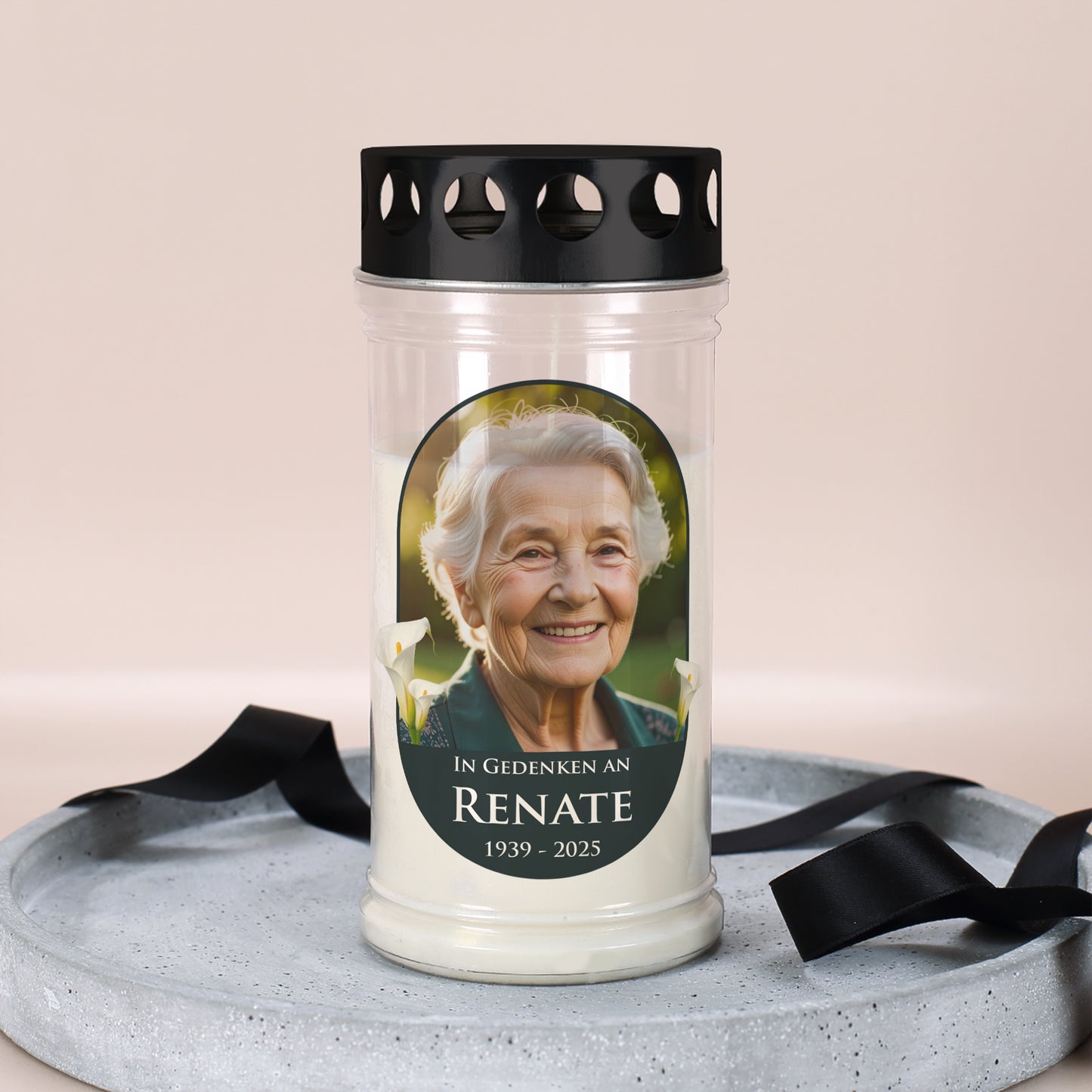 Personalisiertes Grablicht mit Foto in zwei Größen