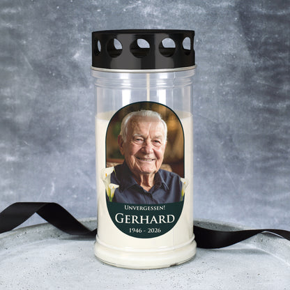 Personalisiertes Grablicht mit Foto in zwei Größen
