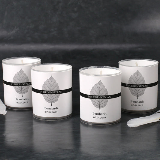Trauerkerzen im 4er Set mit Namensdruck - In Gedenken an