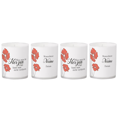 4 personaliserte Teelichter "Was man im Herzen trägt"