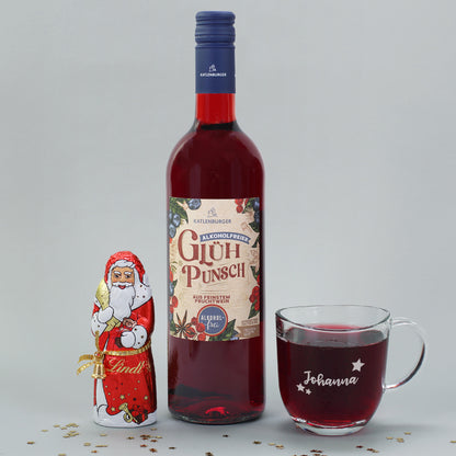 Alkoholfreies Geschenkset mit Glühpunsch, Glas und Schokoweihnachtsmann