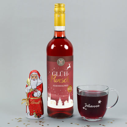 Alkoholfreies Geschenkset mit Glühpunsch, Glas und Schokoweihnachtsmann
