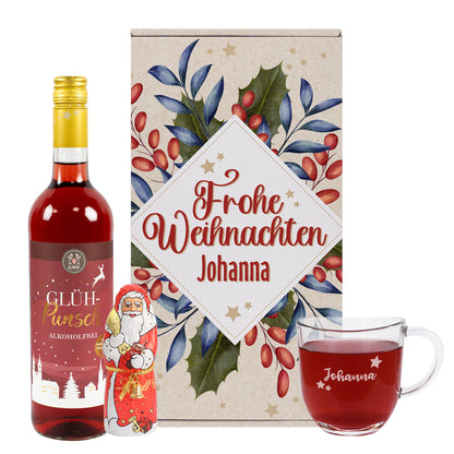 Alkoholfreies Geschenkset mit Glühpunsch, Glas und Schokoweihnachtsmann