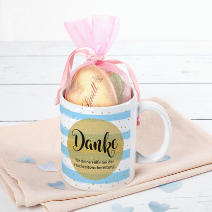 Tasse als "Dankeschön" - als Variante mit Lindt Herzen gefüllt