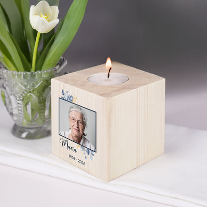 Trauer Teelichthalter aus Holz mit Foto