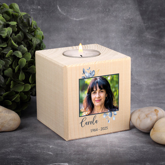 Trauer Teelichthalter aus Holz mit Foto