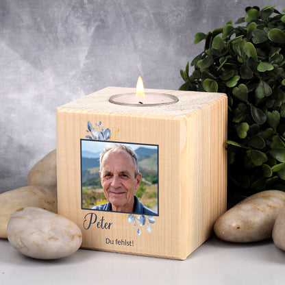 Trauer Teelichthalter aus Holz mit Foto