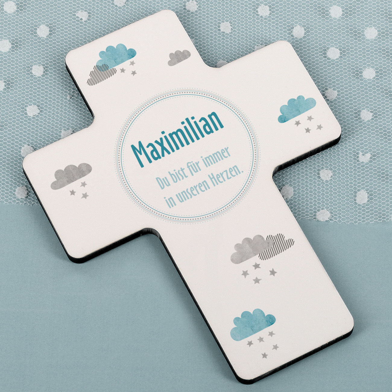 Personalisiertes Gedenkkreuz für Sternenkinder in blau oder rosa