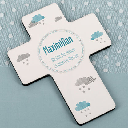 Personalisiertes Gedenkkreuz für Sternenkinder in blau oder rosa