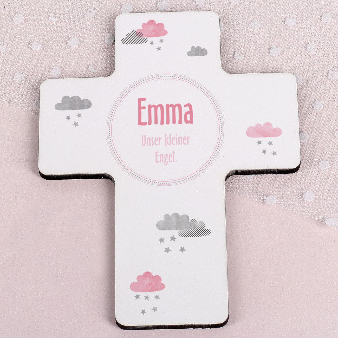 Personalisiertes Gedenkkreuz für Sternenkinder in blau oder rosa