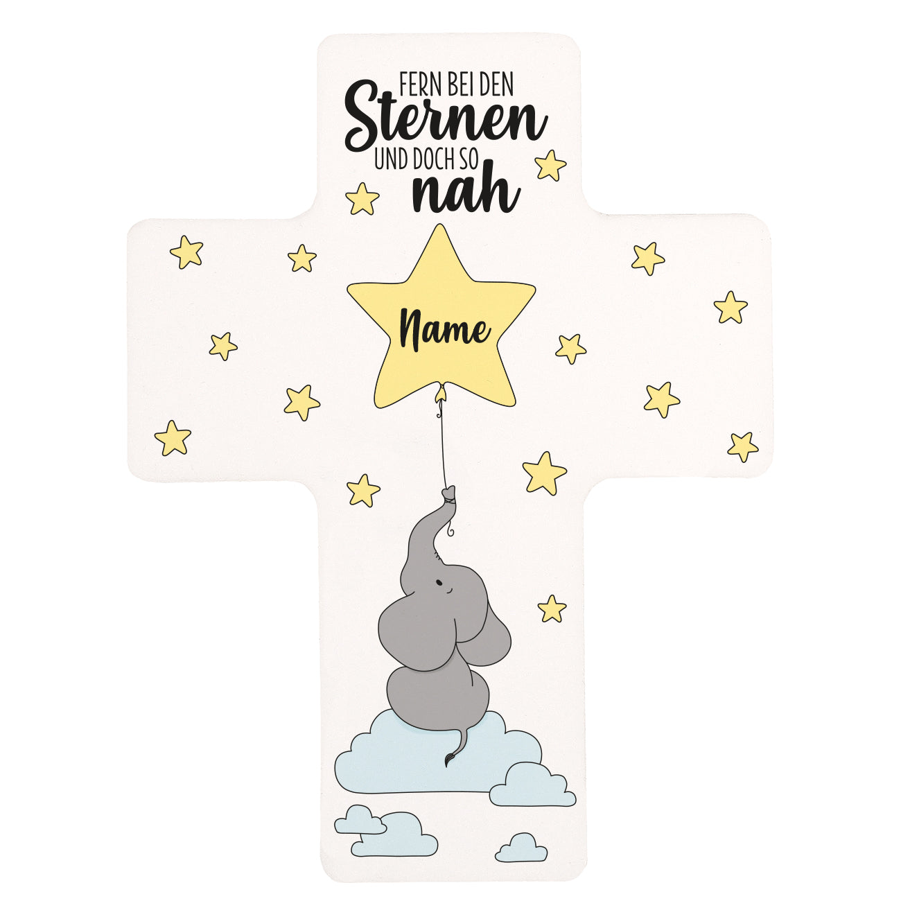 Gedenkkreuz "Fern bei den Sternen" mit Name des Kindes