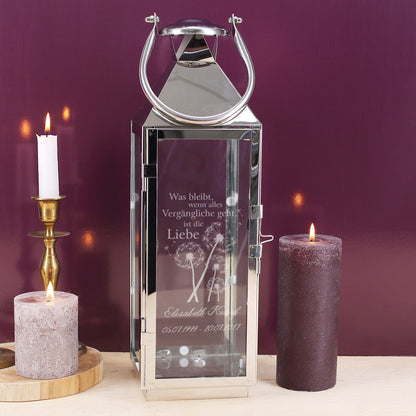 Große Laterne "Was bleibt ist die Liebe" mit Name und Datum