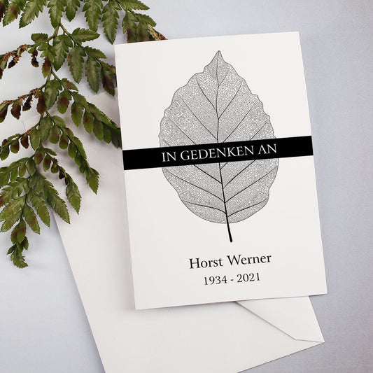 Trauerkarte "In Gedenken an" mit Name und Lebensdaten