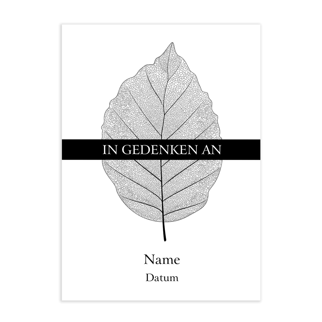 Trauerkarte "In Gedenken an" mit  blanko Namens und Datumsfeld auf weiß