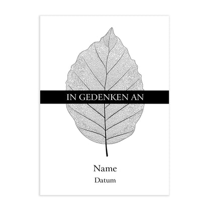 Trauerkarte "In Gedenken an" mit  blanko Namens und Datumsfeld auf weiß