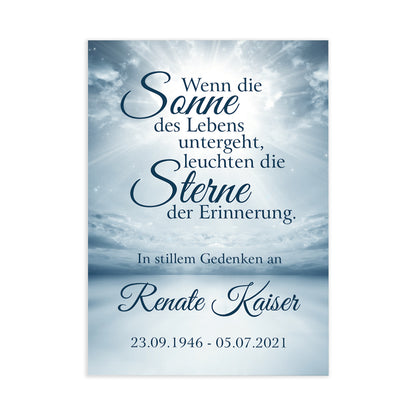 Trauerkarte "Wenn die Sonne des Lebens untergeht" Vorderseite Beispiel auf Weiß