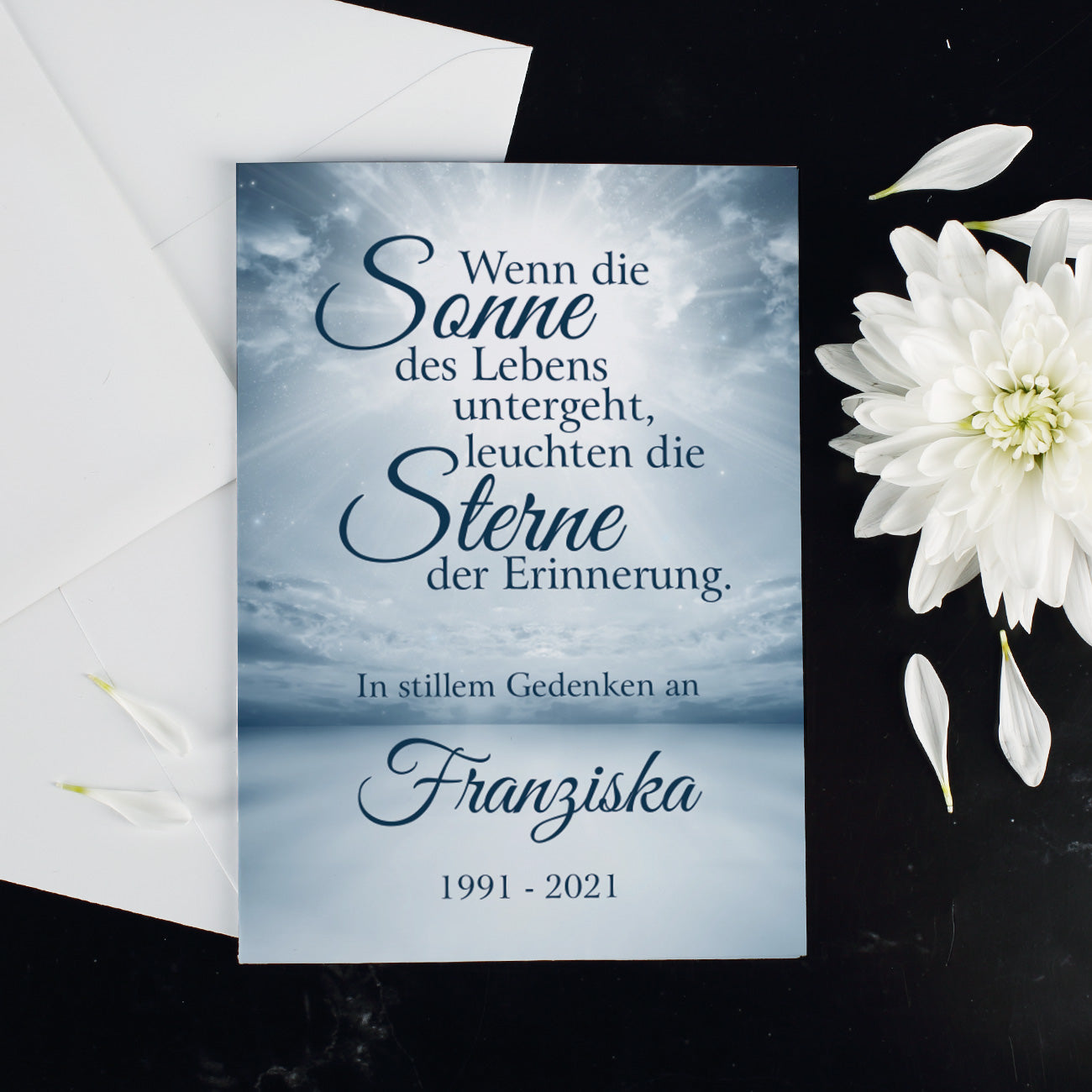 Trauerkarte "Wenn die Sonne des Lebens untergeht" Beispiel 2