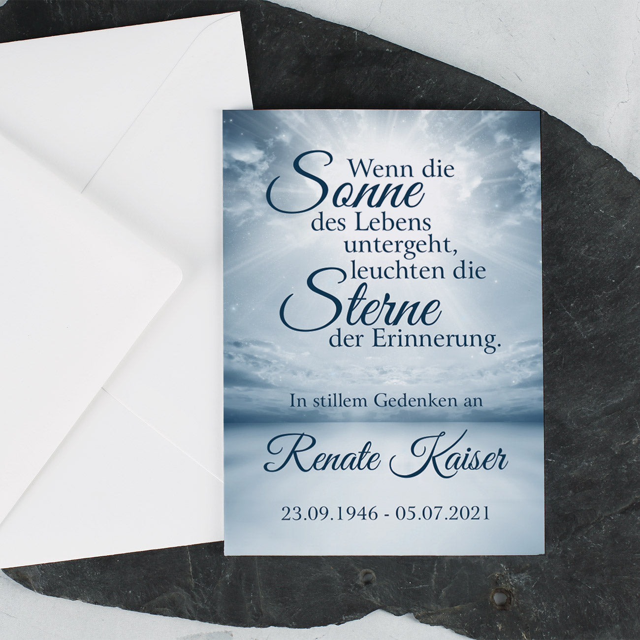 Trauerkarte "Wenn die Sonne des Lebens untergeht" Beispiel