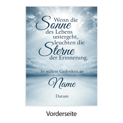 Trauerkarte "Wenn die Sonne des Lebens untergeht" Vorderkseite blanko