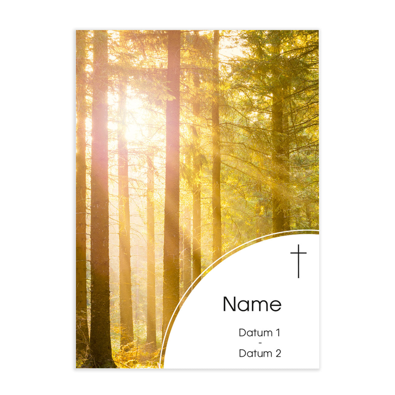 Trauerkarte mit Name und Datum - Waldmotiv