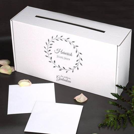 Schlichte Kondolenzbox mit Name und Datum