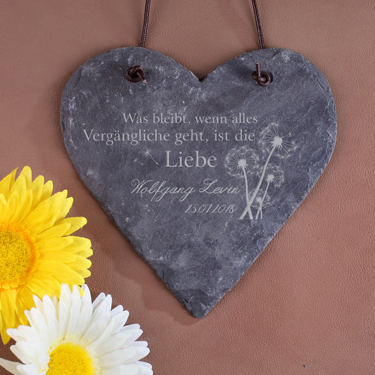 Schieferherz - Was bleibt ist die Liebe -  mit Name und Datum