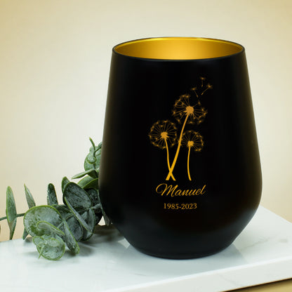 Trauer Teelicht mit Name Pusteblume