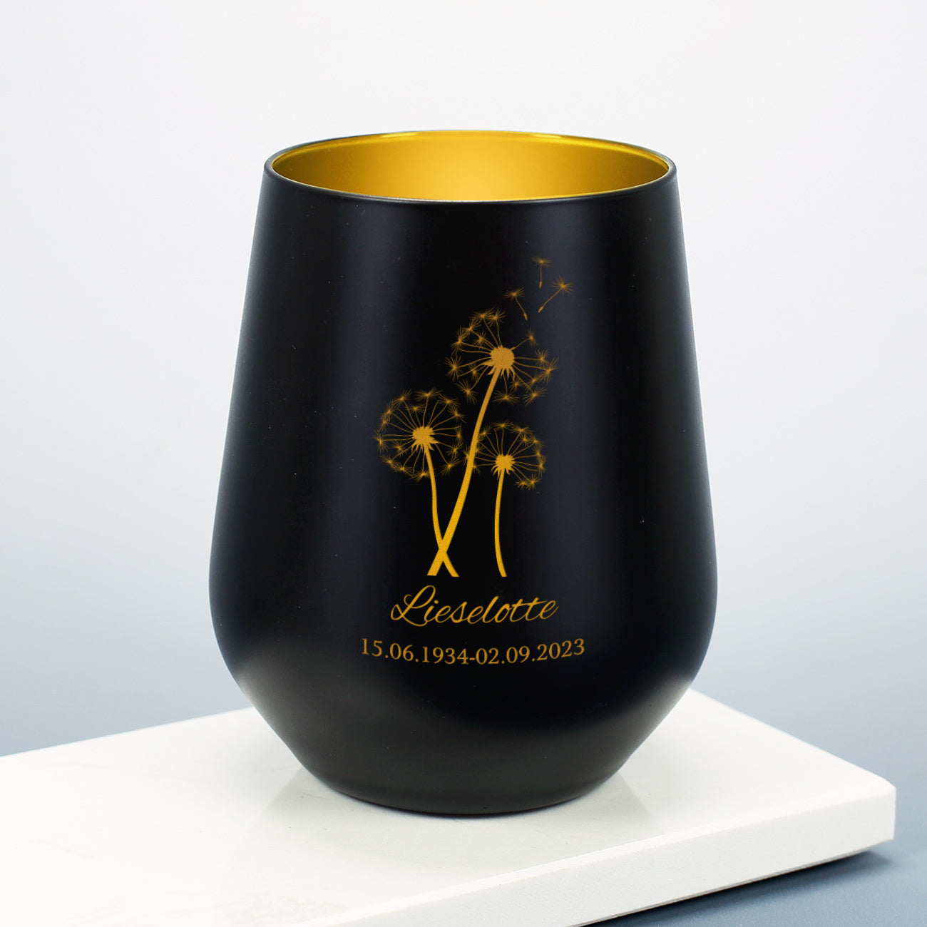 Trauer Teelicht mit Name Pusteblume