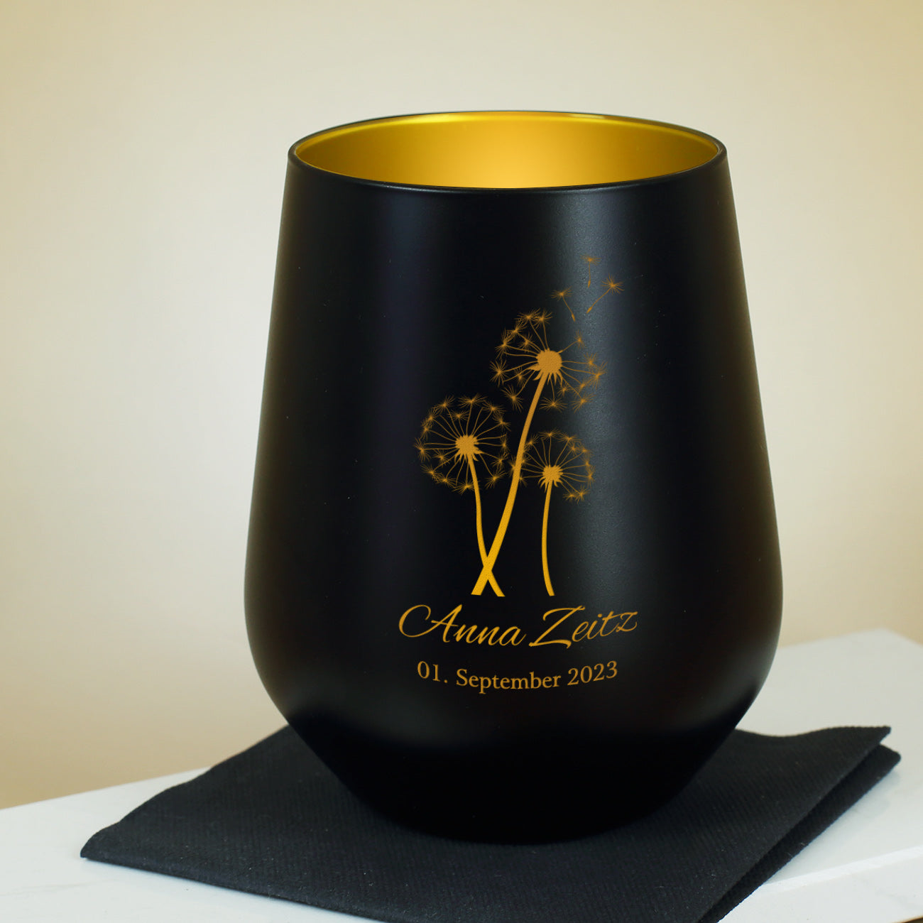 Trauer Teelicht mit Name Pusteblume
